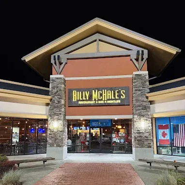 Billy McHale’s restaurant entrance at night